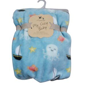 Adirondack My Cozy Blue Beach Sailboat Octopus Fleece Blanket Infant Boys NWT